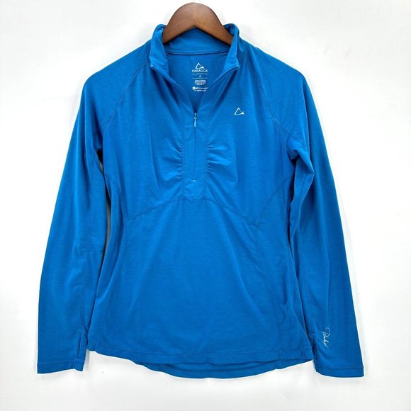Paradox Top Womens Pullover Athletic Long Sleeve Dri Release Thumbhole Blue S - Picture 1 of 12